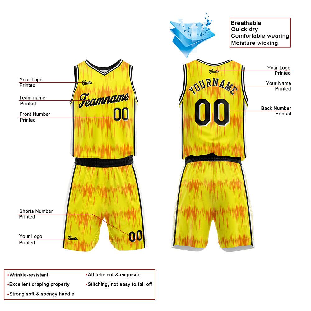 Uniforme de baloncesto personalizado Acoustic Wave amarillo con tu logotipo-nombre y número impresos