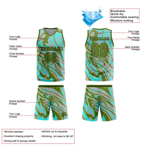 Uniforme de baloncesto personalizado en verde y gris fluido con tu logotipo-nombre y número impresos