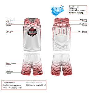 Traje de baloncesto reversible blanco y rojo personalizado para adultos y niños