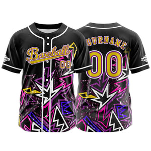 Camiseta de béisbol personalizada negra y rosa con botones para hombre mujer adulto y joven Estampado de nombre número y logotipo