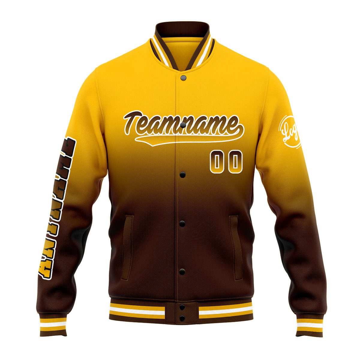 Chaqueta universitaria personalizada estilo Letterman para hombres-mujeres y jóvenes-color amarillo y marrón