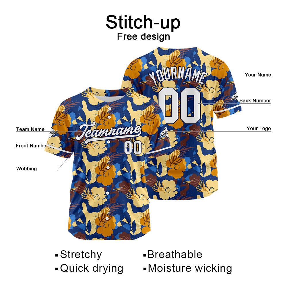 Camiseta de béisbol con dise?o personalizado estampado completo color marrón y azul marino