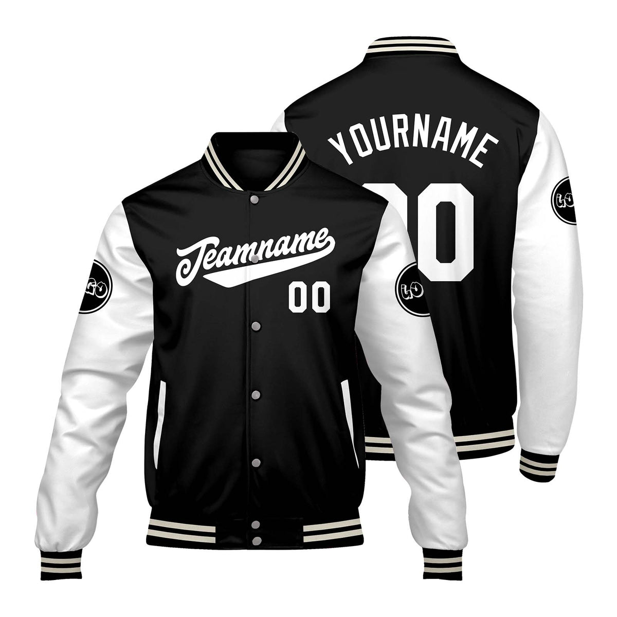 Chaquetas universitarias personalizadas en blanco y negro para hombres & mujeres y jóvenes & Chaquetas Letterman personalizadas