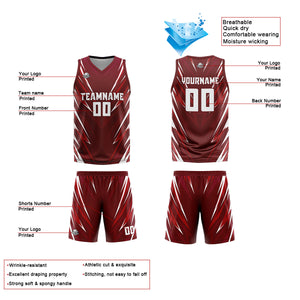 Uniforme de baloncesto personalizado con triángulo rojo oscuro y estampado de tu logotipo-nombre y número