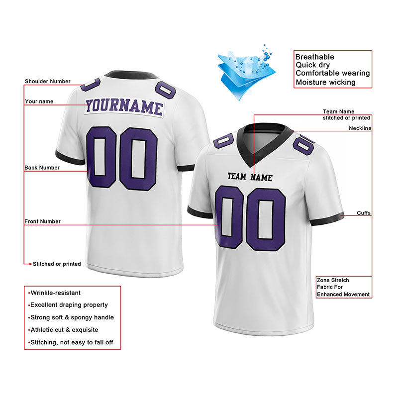 customized authentic football jersey white purple-black  mesh