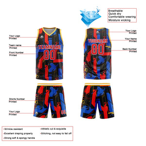 Uniforme de baloncesto rojo royal con geometría personalizada-estampado con tu logotipo-nombre y número