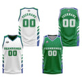 Traje de baloncesto reversible blanco y verde personalizado para adultos y niños