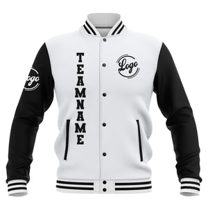 Chaquetas universitarias impermeables blancas y negras personalizadas con nombre-número y logotipo bordados a medida