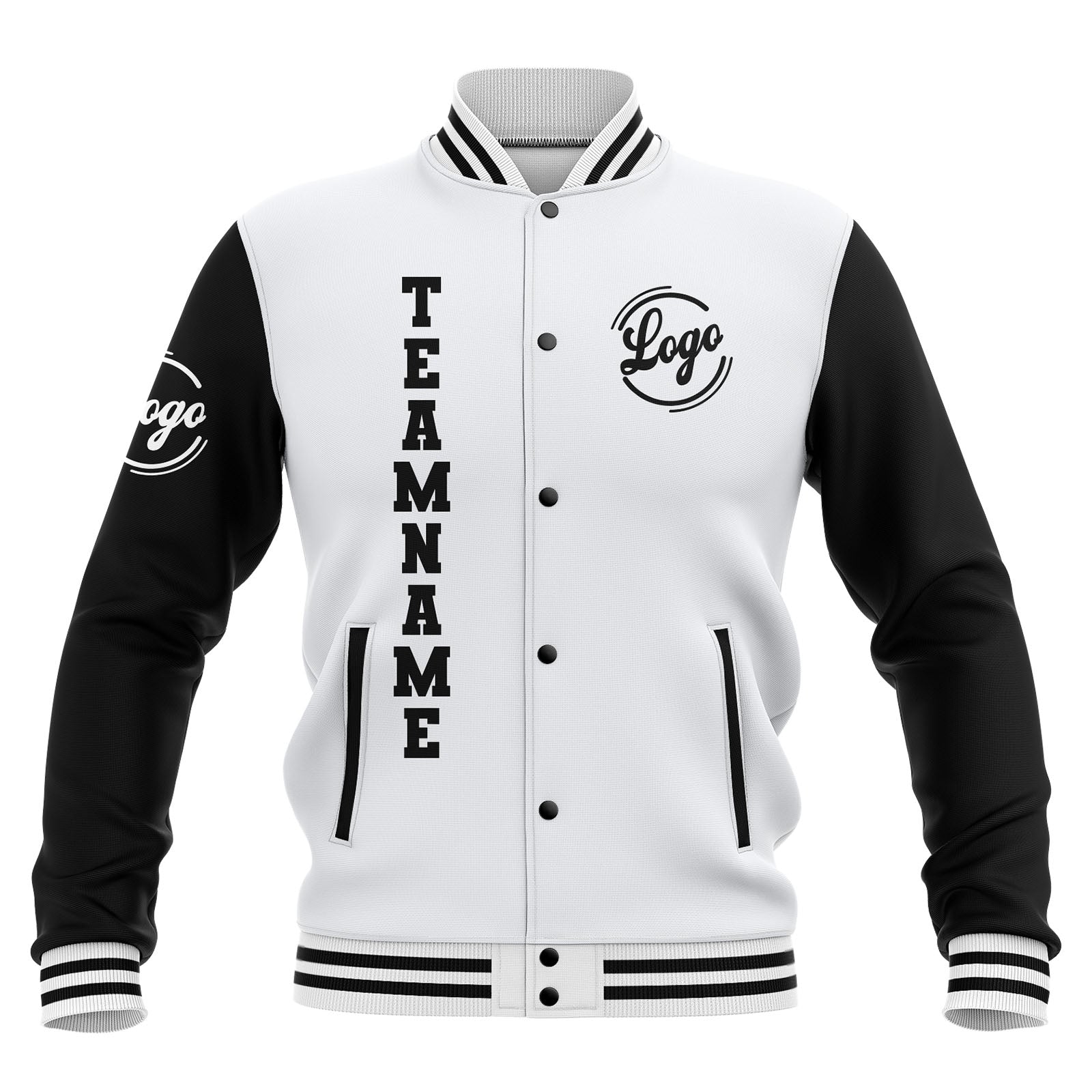 Chaquetas universitarias impermeables blancas y negras personalizadas con nombre-número y logotipo bordados a medida