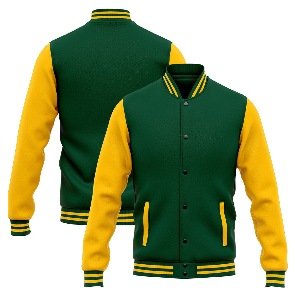 Chaqueta universitaria personalizada estilo Letterman para hombres-mujeres y jóvenes-color verde y amarillo
