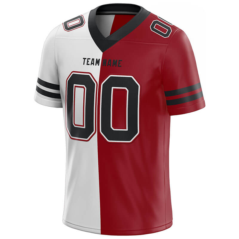custom authentic split fashion football jersey red-white-black mesh