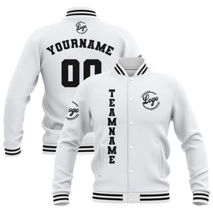 Chaquetas universitarias blancas impermeables personalizadas con nombre-número y logotipo bordados a medida