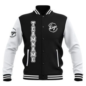 Chaquetas universitarias impermeables personalizadas en blanco y negro con nombre-número y logotipo bordados a medida