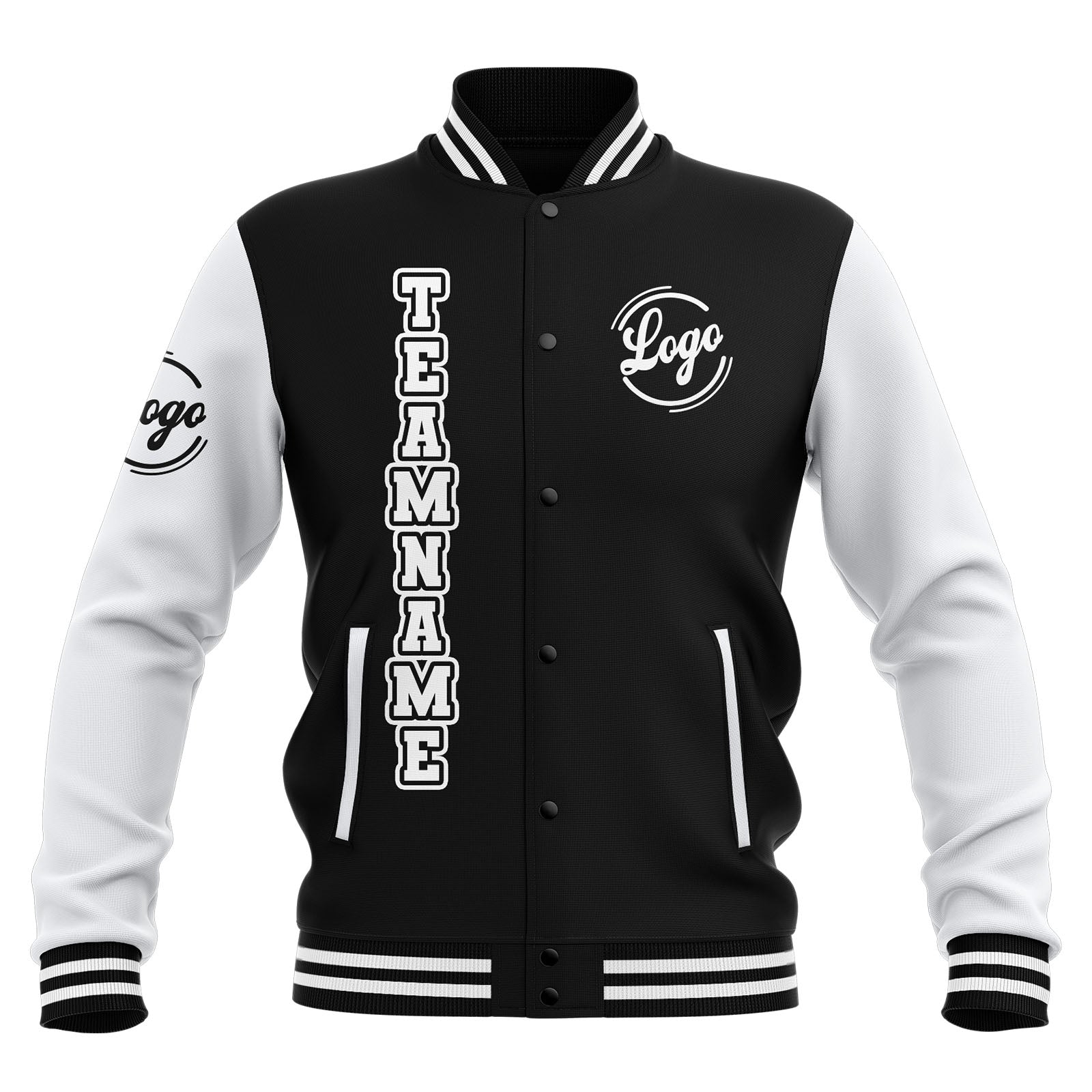 Chaquetas universitarias impermeables personalizadas en blanco y negro con nombre-número y logotipo bordados a medida