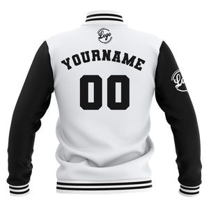 Chaquetas universitarias impermeables blancas y negras personalizadas con nombre-número y logotipo bordados a medida