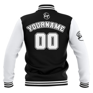 Chaquetas universitarias impermeables personalizadas en blanco y negro con nombre-número y logotipo bordados a medida