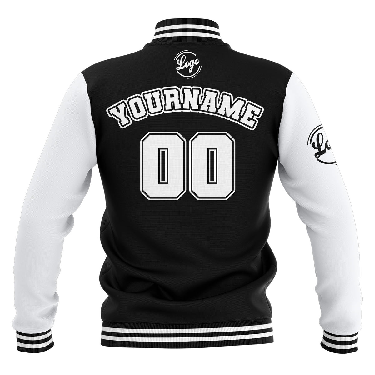 Chaquetas universitarias impermeables personalizadas en blanco y negro con nombre-número y logotipo bordados a medida