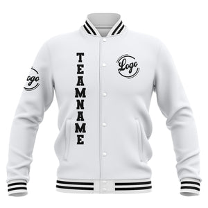 Chaquetas universitarias blancas impermeables personalizadas con nombre-número y logotipo bordados a medida