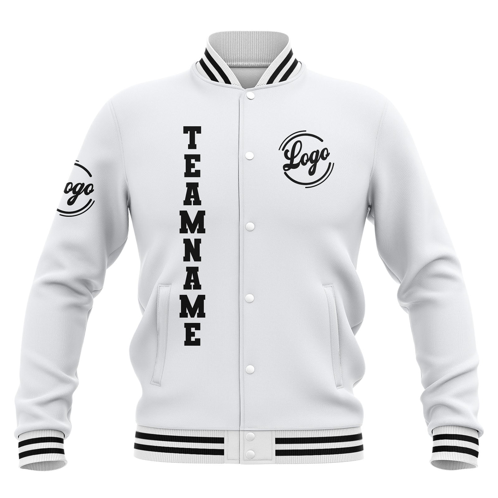 Chaquetas universitarias blancas impermeables personalizadas con nombre-número y logotipo bordados a medida