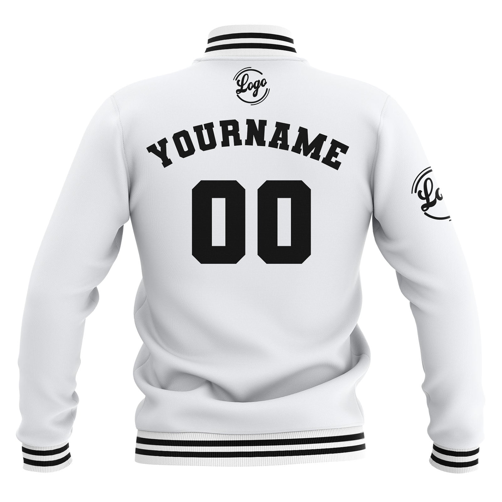 Chaquetas universitarias blancas impermeables personalizadas con nombre-número y logotipo bordados a medida
