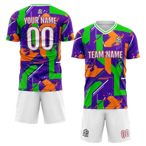 Conjunto personalizado de camiseta de uniforme morado y naranja para niños y adultos