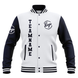 Chaquetas universitarias impermeables blancas y azul marino personalizadas con nombre-número y logotipo bordados a medida