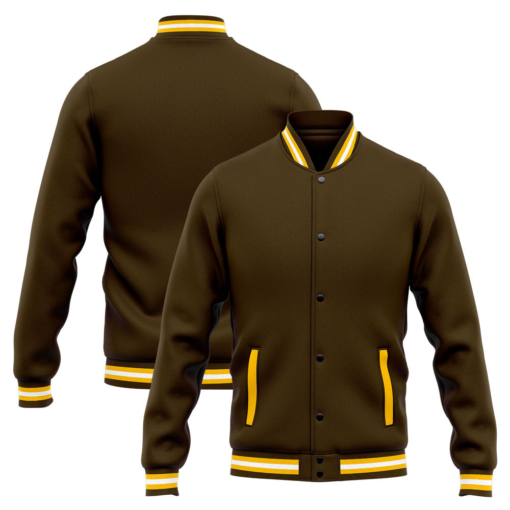 Chaqueta universitaria personalizada estilo Letterman para hombres-mujeres y jóvenes-color marrón y amarillo