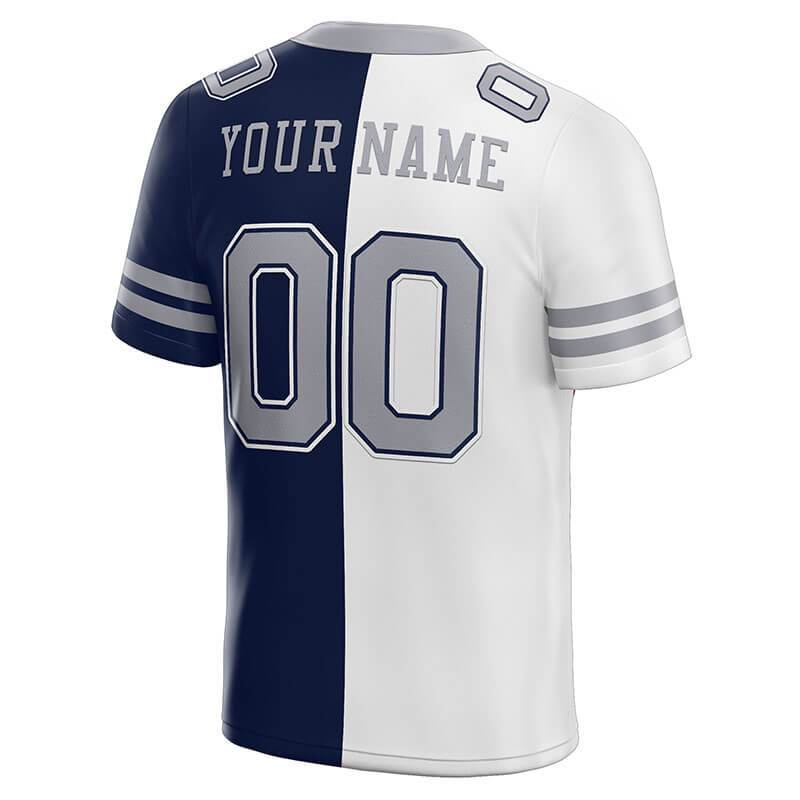 custom authentic split fashion football jersey gray-white-navy mesh