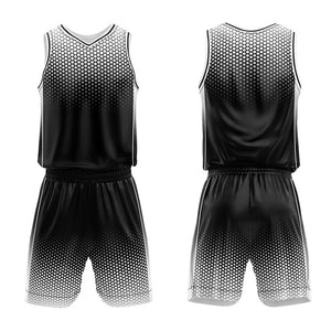 Uniforme de baloncesto personalizado en blanco y negro con tu logotipo-nombre y número impresos