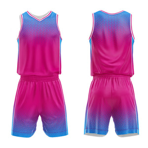 Uniforme de baloncesto personalizado rosa fucsia y azul con tu logotipo-nombre y número impresos