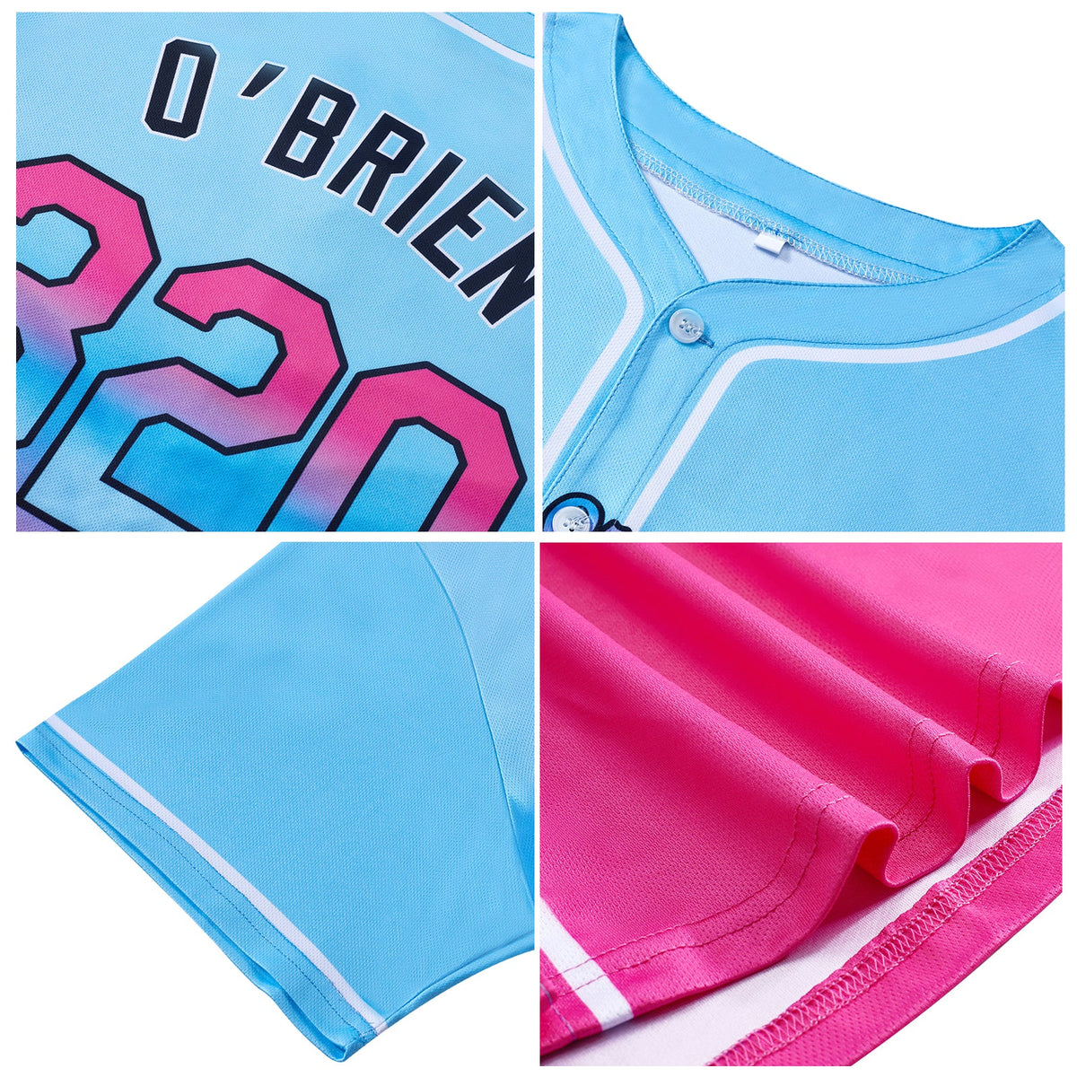 Dise?o personalizado de camiseta de béisbol con estampado completo en rojo y azul claro