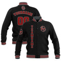 Chaquetas universitarias impermeables personalizadas en negro-rojo y gris con nombre-número y logotipo bordados