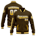 Chaqueta universitaria personalizada estilo Letterman para hombres-mujeres y jóvenes-color marrón y amarillo