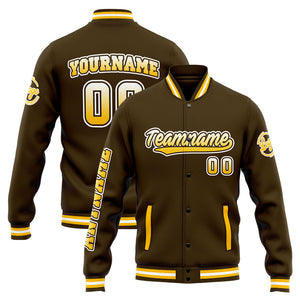 Chaqueta universitaria personalizada estilo Letterman para hombres-mujeres y jóvenes-color marrón y amarillo