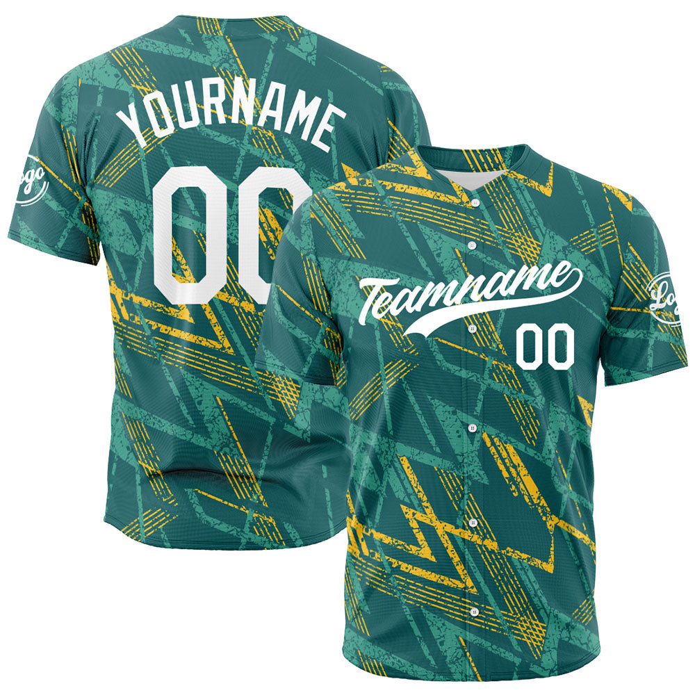 Camiseta de béisbol con dise?o personalizado estampado a todo color verde y amarillo