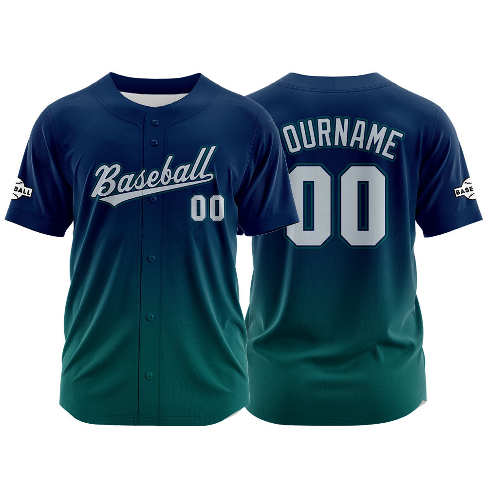 Camiseta de béisbol con dise?o personalizado estampado a todo color verde y azul marino