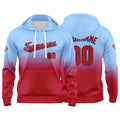 Sudadera con capucha personalizada con degradado para hombre-mujer-niña o niño Estampa tu logotipo-nombre o número en azul claro y rojo