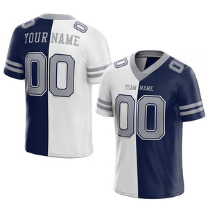 custom authentic split fashion football jersey navy-white-gray mesh