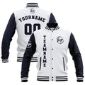 Chaquetas universitarias impermeables blancas y azul marino personalizadas con nombre-número y logotipo bordados a medida