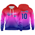 Sudadera con capucha personalizada con degradado para hombre-mujer-niña o niño Estampa tu logotipo-nombre o número en rojo-morado y azul