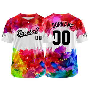 Camiseta de béisbol blanca y roja con dise?o personalizado estampado a todo color