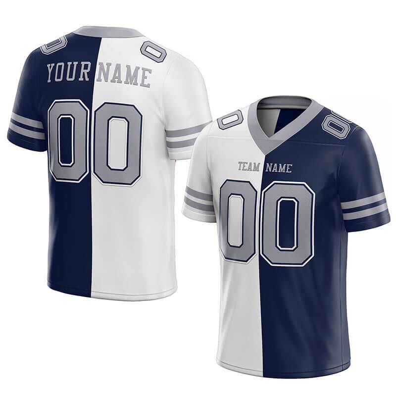 custom authentic split fashion football jersey gray-white-navy mesh