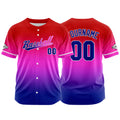 Camiseta de béisbol con dise?o personalizado estampado completo en azul marino morado y rojo