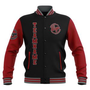 Chaquetas universitarias impermeables personalizadas en negro-rojo y gris con nombre-número y logotipo bordados