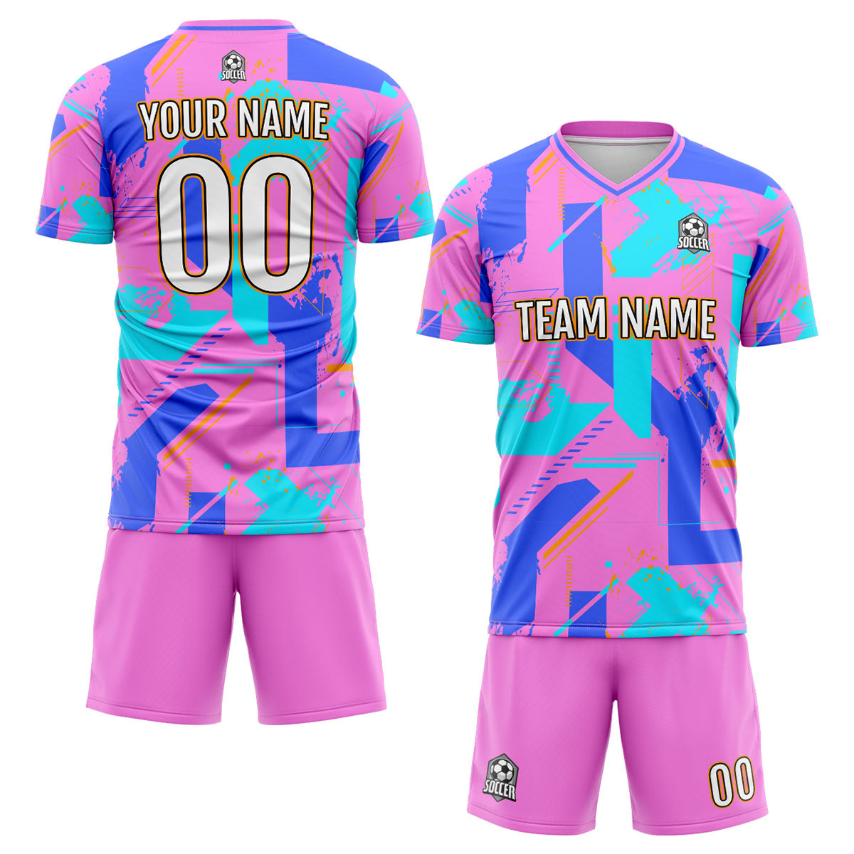 Conjunto personalizado de camiseta de uniforme rosa y azul para niños y adultos