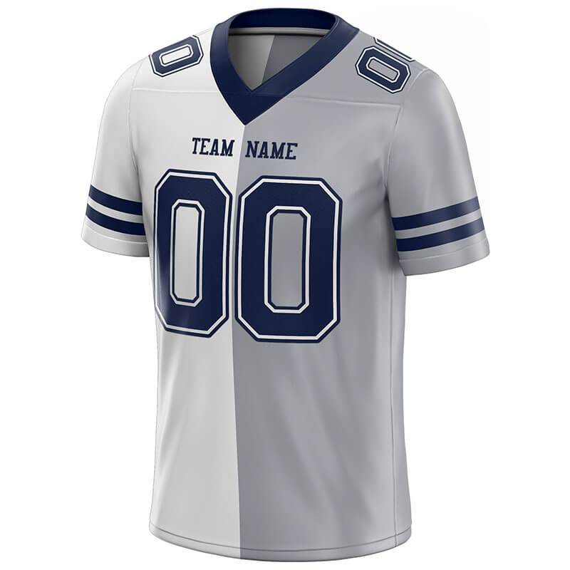 custom authentic split fashion football jersey gray-white-navy mesh