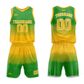 Uniforme de baloncesto personalizado amarillo y verde con tu logotipo-nombre y número impresos