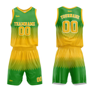 Uniforme de baloncesto personalizado amarillo y verde con tu logotipo-nombre y número impresos