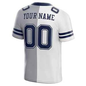 custom authentic split fashion football jersey gray-white-navy mesh