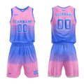 Uniforme de baloncesto personalizado azul y rosa con tu logotipo-nombre y número impresos